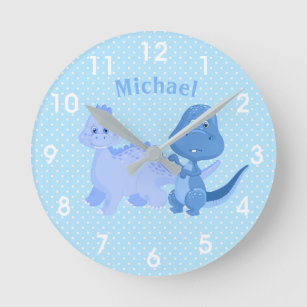 Horloge Ronde Cute Baby Dinosaur Salle pour enfants Nursery Blue