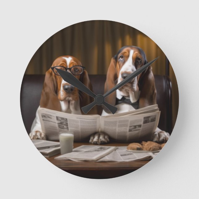 Horloge Ronde Cute basset hounds lecture journal (Recto)