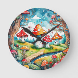 Horloge Ronde Cute champignons feuille cottage design