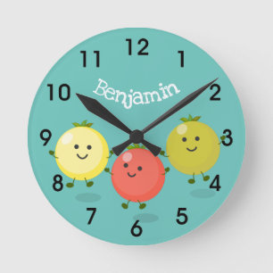Horloge Ronde Cute cherry tomatoes cartoon illustration round cl
