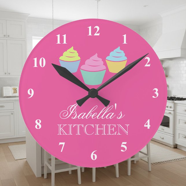 Horloge Ronde Cute custom pink cupcake kitchen wall clock (pink cupcake clock)