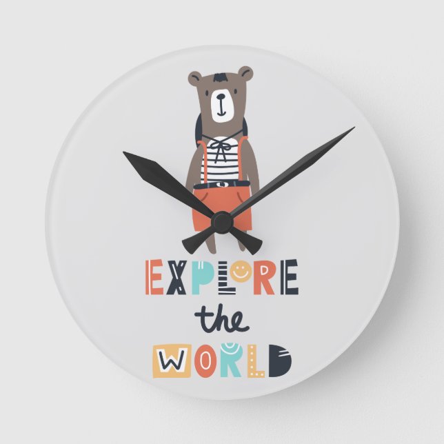 Horloge Ronde Cute Exploration Ours (Recto)