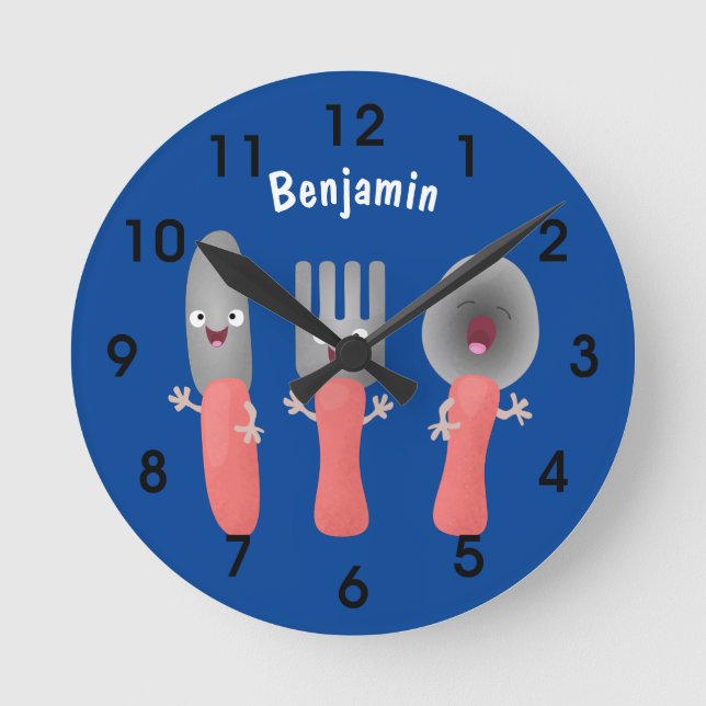 Horloge Ronde Cute fourche couteau et cuillère dessin de couvert (Recto)