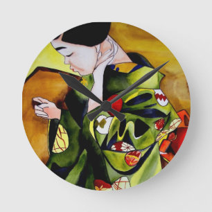 Horloge Ronde Cute Geisha with green kimono original art