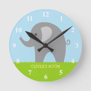 Horloge Ronde Cute gray elephant nursery wall clock for children