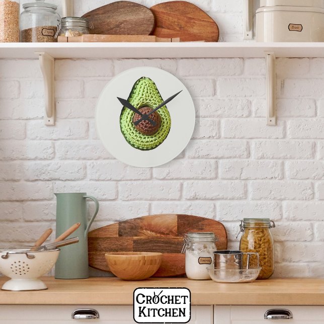 Horloge Ronde Cute Green Cottagecore Crochet Avocado Monogram (Créateur téléchargé)