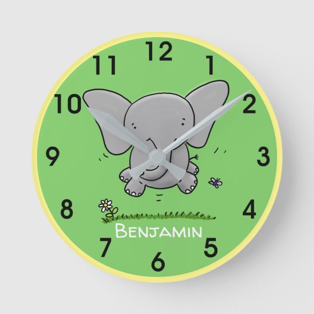 Horloge Ronde Cute happy baby elephant cartoon (Recto)