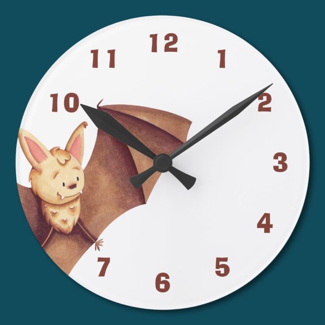 Horloge Ronde Cute Happy Bat Dessin animé Nursery Brown (Créateur téléchargé)