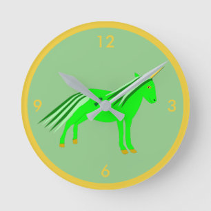 Horloge Ronde Cute Irish Green et Gold Unicorn