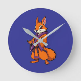 Horloge Ronde Cute Japanese Samurai Squirrel