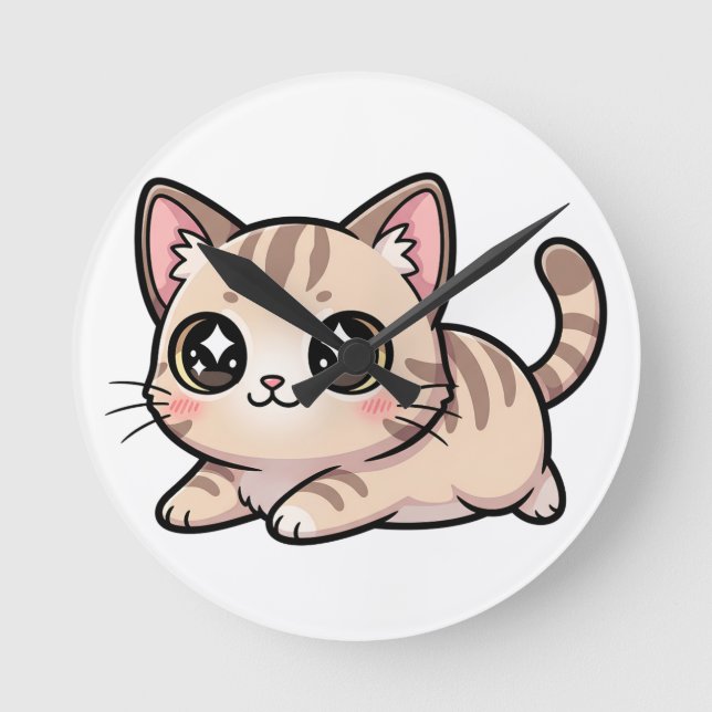Horloge Ronde Cute Lying Tabby Kitten Kawaii Style (Recto)