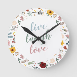 Horloge Ronde Cute Moderne Floral Live Rire Amour