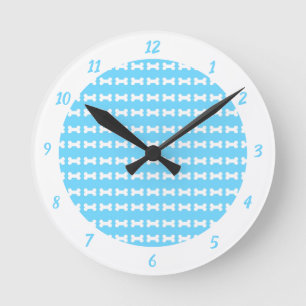 Horloge Ronde Cute petit chien os bleu blanc Motif