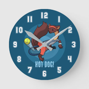 Horloge Ronde Cute Pine Marten Hot Dog Tennis Shot Dessin