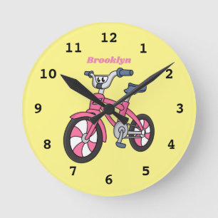 Horloge Ronde Cute pink kids bicycle cartoon illustration