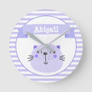 Horloge Ronde Cute Purple Cat   Nurserie ou chambre d'enfant per