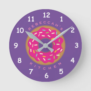 Horloge Ronde Cute rose Sprinkle round donut kitchen clock