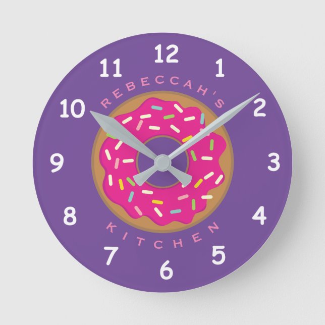 Horloge Ronde Cute rose Sprinkle round donut kitchen clock (Recto)
