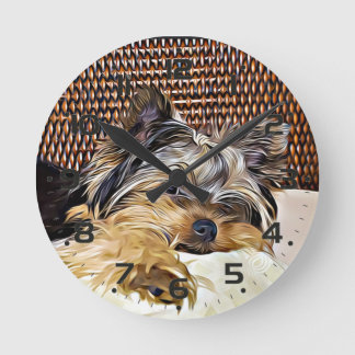 Horloge Ronde Cute Teacup Yorkie Yorkshire