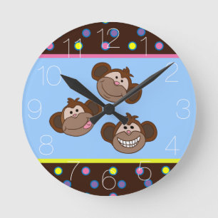 Horloge Ronde Cute three little monkeys