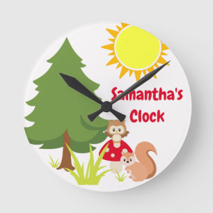 Horloge Ronde Cute Woodland Animals Écureuil & hibou Baby Nurser
