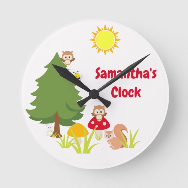 Horloge Ronde Cute Woodland Animals Écureuil & hibou Baby Nurser (Recto)
