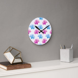 Horloge Ronde Dahlia rose, Dahlia bleu, Motif floral, Fleurs