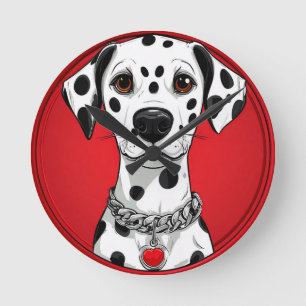 Horloge Ronde Dalmatien avec collier à coeur rouge