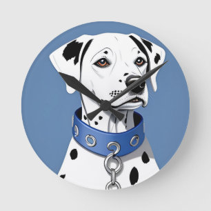 Horloge Ronde Dalmatien portant un collier bleu