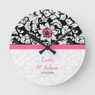 Horloge Ronde Damas Blanc Avec Fleur Rose