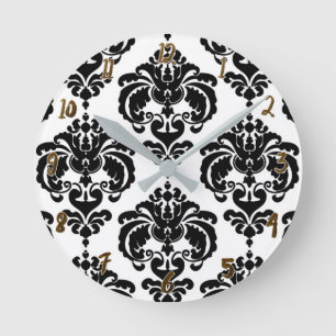 Horloge Ronde Damassé noir et blanc moderne personnalisé