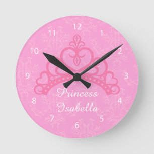 Horloge Ronde Damassé Rose Élégant, Diadème de Princesse, Pour F
