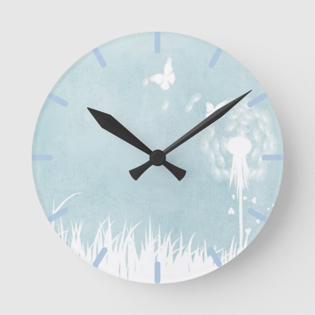Horloge Ronde Dandelions, papillons et Ciel bleu (Recto)