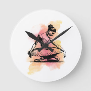 Horloge Ronde Danseuse de ballet dansant en couleur 