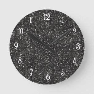 Horloge Ronde Dark Stylish Silver Grey Glitter