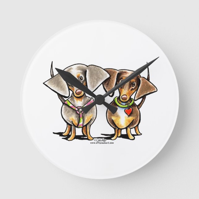 Horloge Ronde Dashing Dachshunds Appelés (Recto)