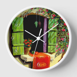 Horloge ronde de la fenêtre de la villa peinte
