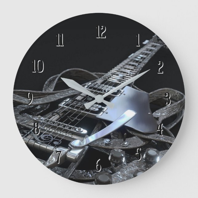 Horloge ronde de la guitare électrique gris argent (Recto)