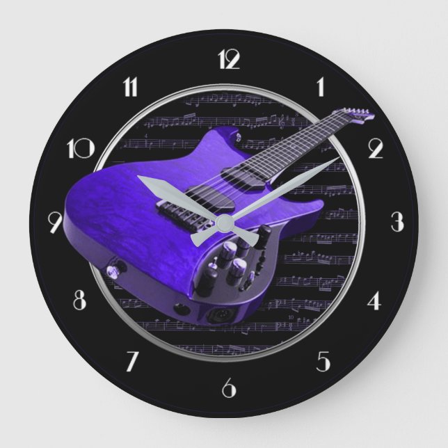 Horloge ronde de la guitare électrique violette (Recto)