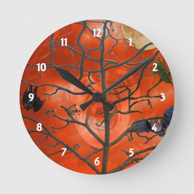 Horloge Ronde Dead Tree amonemes à Orange Scary Sky Wall Clock (Recto)