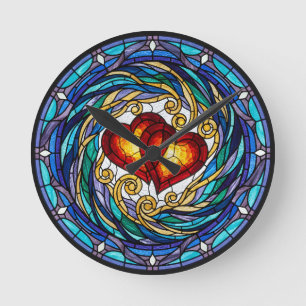 Horloge Ronde Déco de maison romantique tourbillon bleu et vert