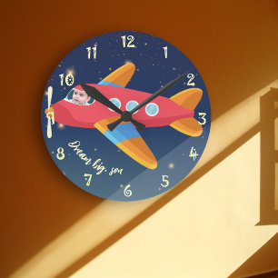 Horloge Ronde Décor d'une chambre pour enfants - Dream Big Airpl