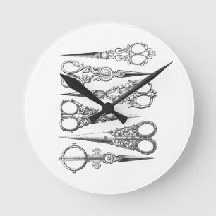 Horloge Ronde Décoratif blanc noir élégant de ciseaux vintage