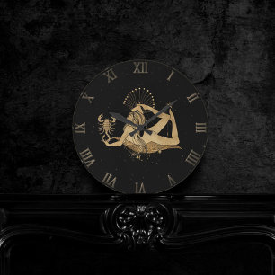 Horloge Ronde Déesse du Zodiaque   Astrologie Cosmologique Gold 