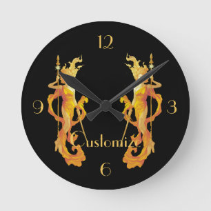 Horloge Ronde Déesse guerrière d'or Thunder_Cove  