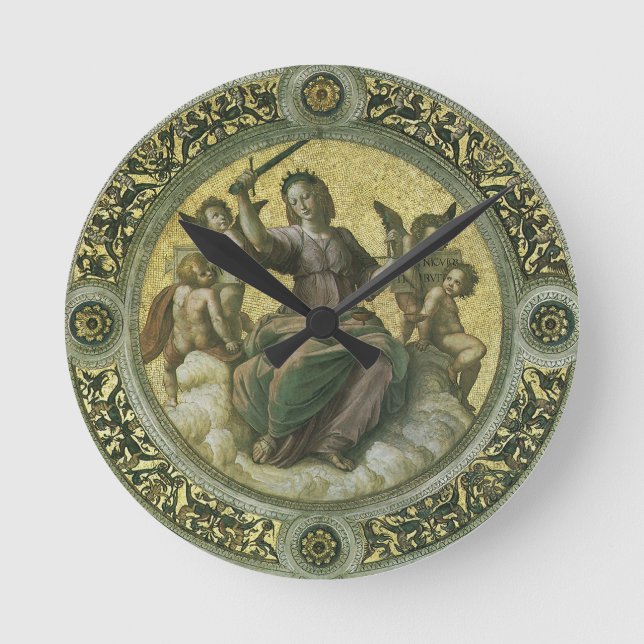 Horloge Ronde Déesse romaine Justice avec les anges par Raphael (Recto)