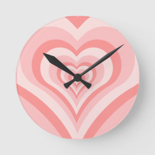 Horloge Ronde Dégradé de cœur rose – Amour de fille mignon