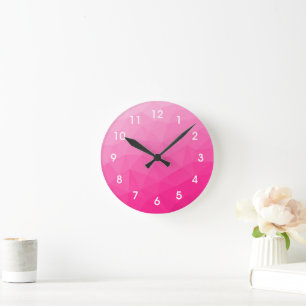 Horloge Ronde Dégradé rose chaud Motif de maille géométrique