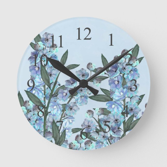 Horloge Ronde Delphinium bleu (Recto)
