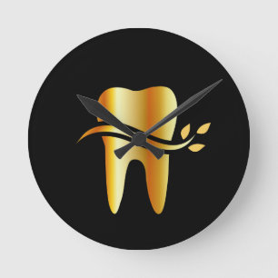 Horloge Ronde Dent d'or avec le feuille